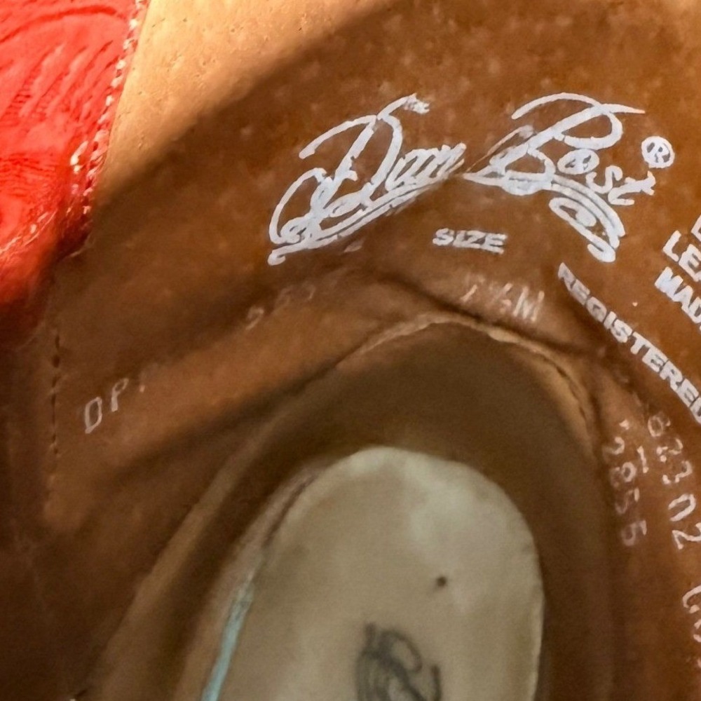 Vintage Dan Post Red Tooled Leather Cowboy Boots Women 7.5 M Square Toe Western - Picture 9 of 12
